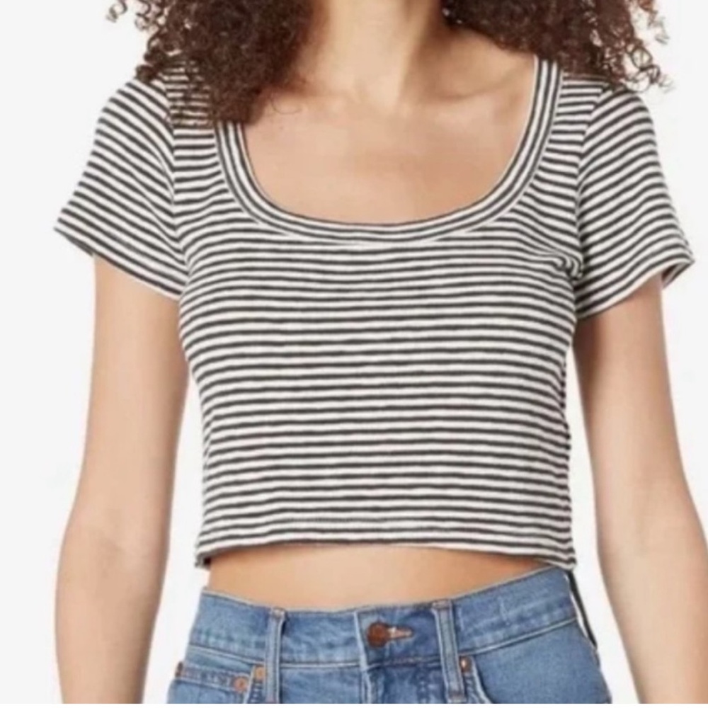 MADEWELL WESTVILLE BLACK WHITE  STRIPED SQUARE SCOOP NECKLINE CROP TOP MEDIUM